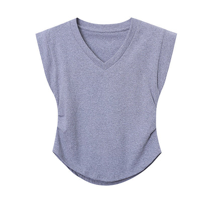 Damen T-Shirt Kurzarm V-Ausschnitt Lässig Weiß