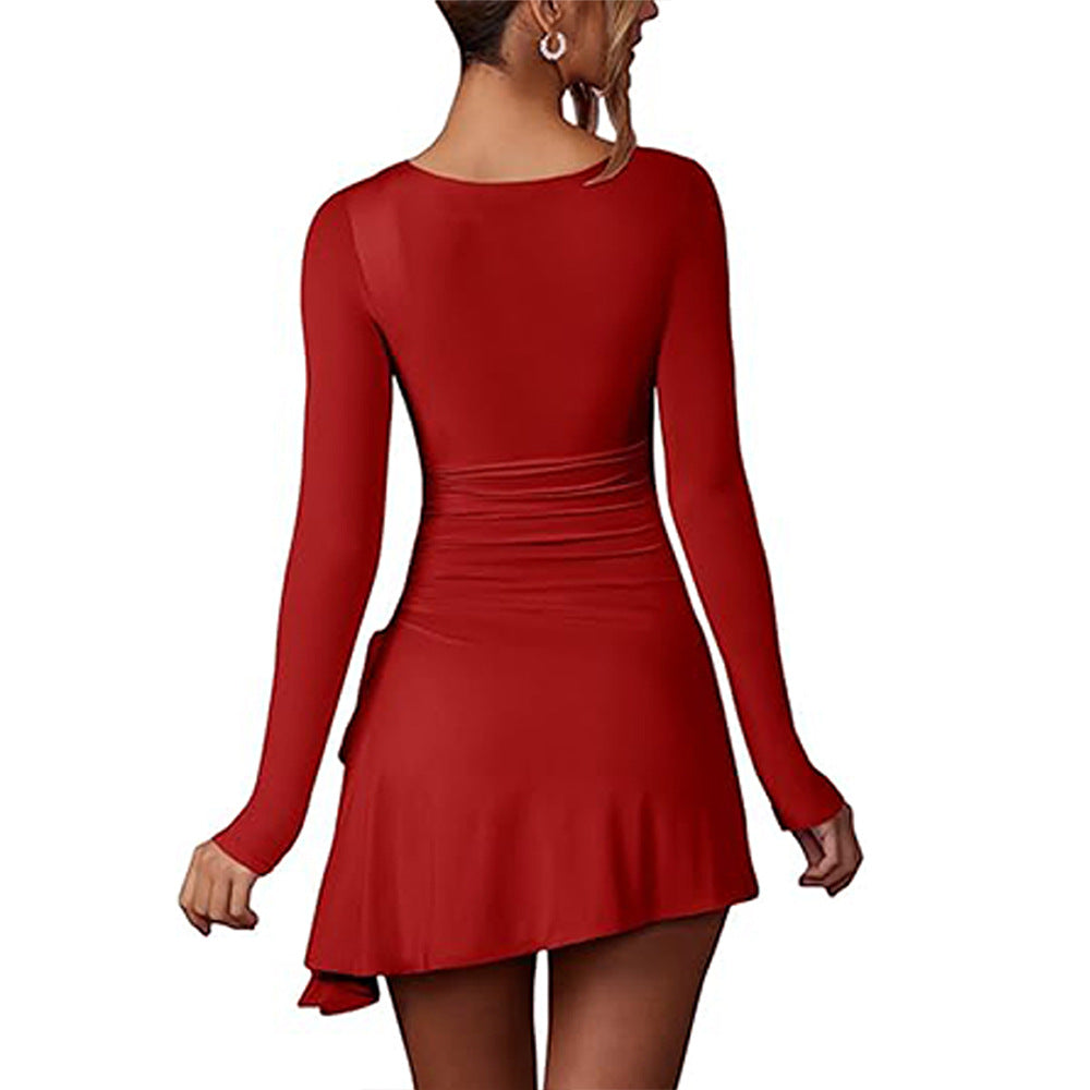 Damen Minikleid Figurbetont V-Ausschnitt Raffung Norvielle