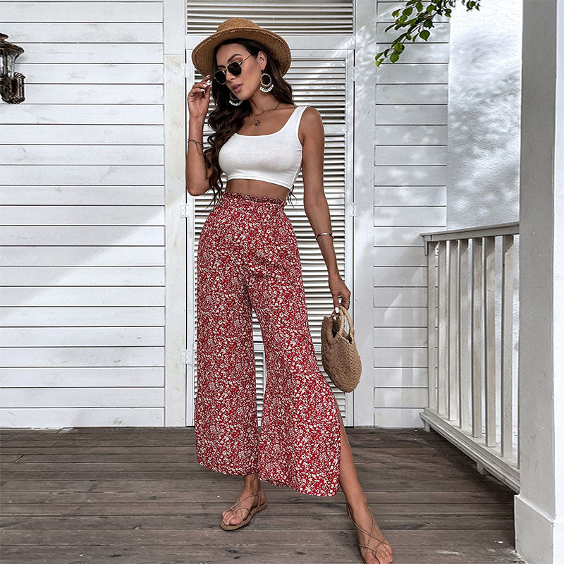 Damen Palazzo-Hose Floralmuster Hochwertig Weite Bein