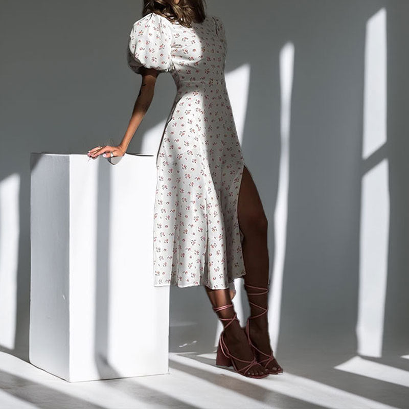 Damen Maxikleid Puffärmel Elegant Schlitz Norvielle