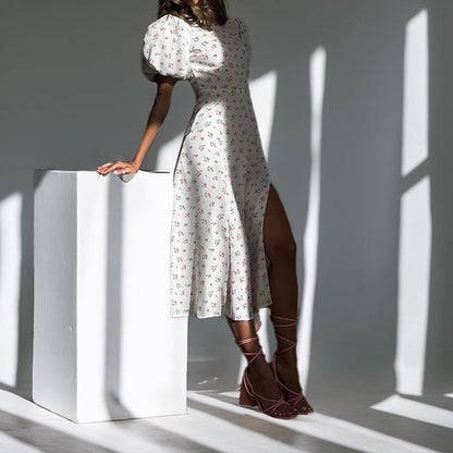 Damen Maxikleid Puffärmel Elegant Schlitz Norvielle