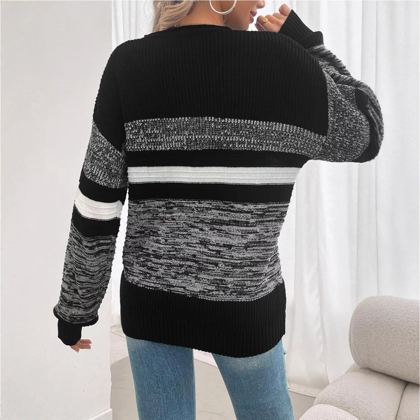 Damen Pullover Gestreift Weit Norvielle