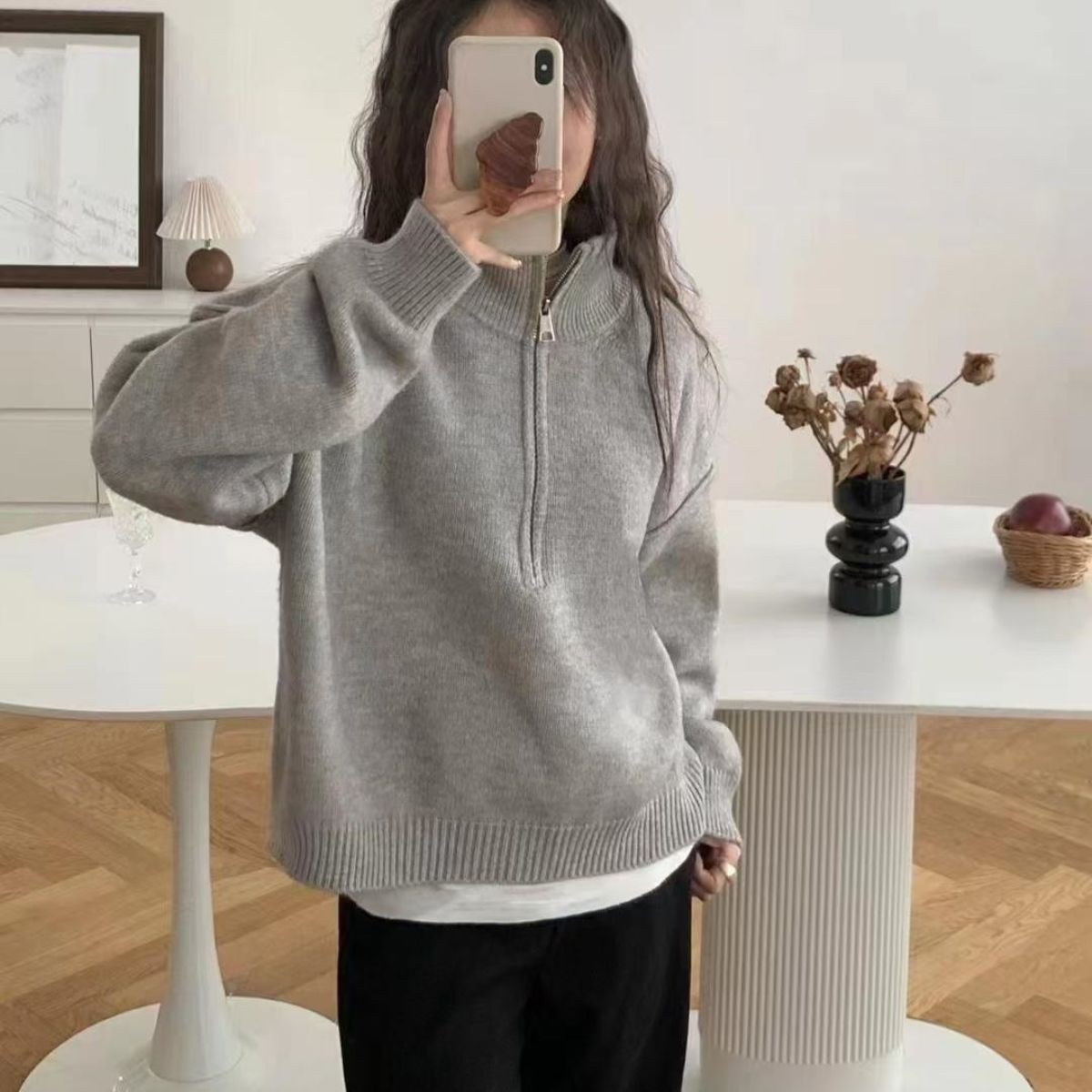 Damen Pullover Halb-Reißverschluss Norvielle