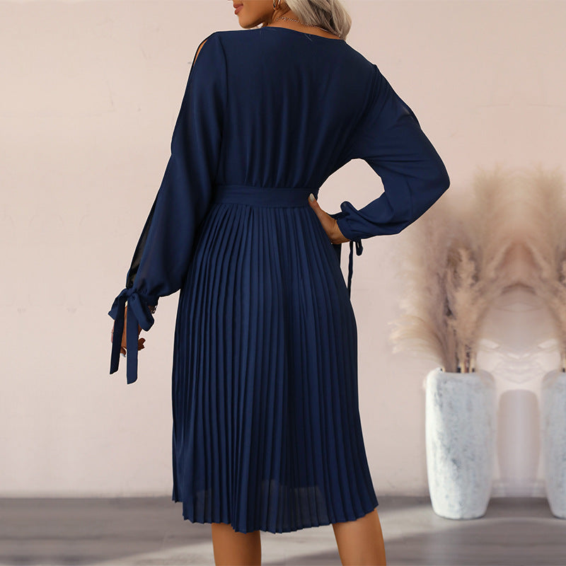Damen Wickelkleid Midi Rüschen Taillenknoten Norvielle