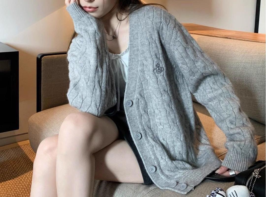 Damen Strickjacke Zopfmuster Große Knöpfe Norvielle