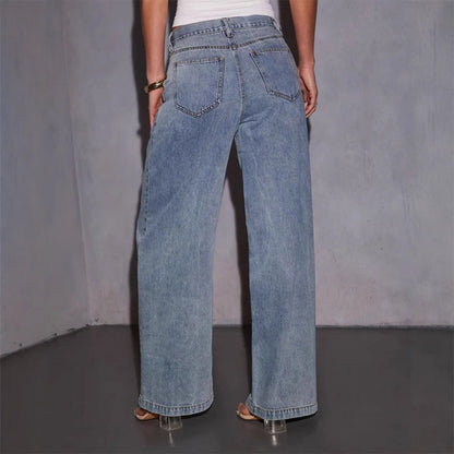 Damen Weite Jeanshose Hochbund Lässig Norvielle