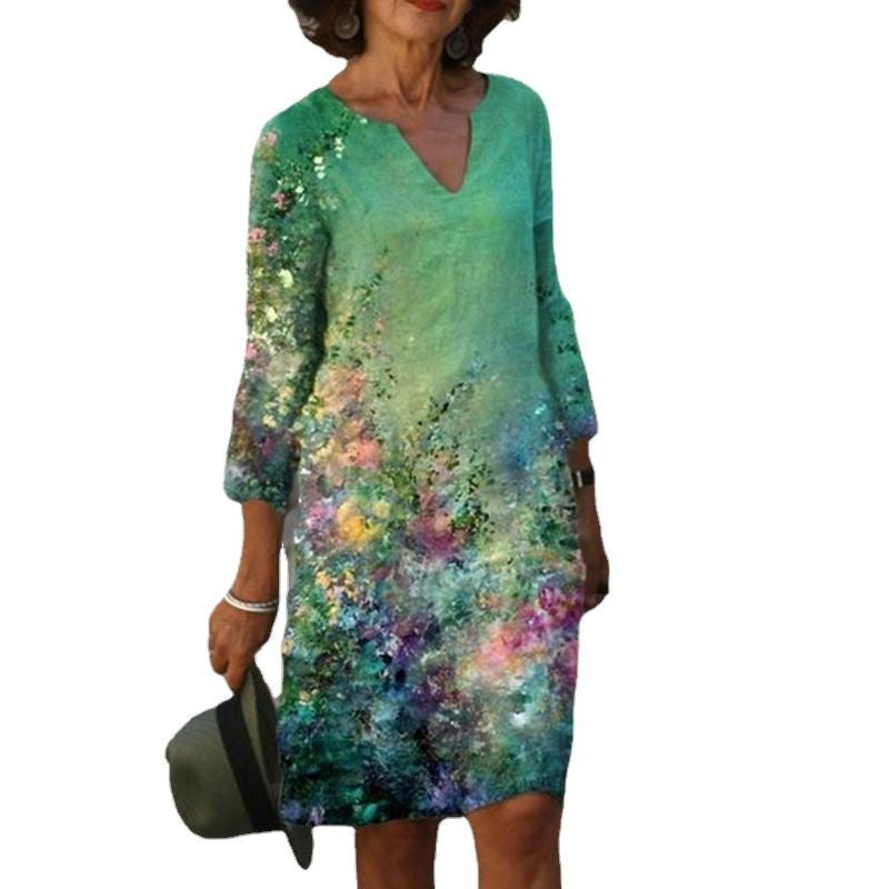 Damen Sommerkleid V-Ausschnitt Bunt Grafikdesign