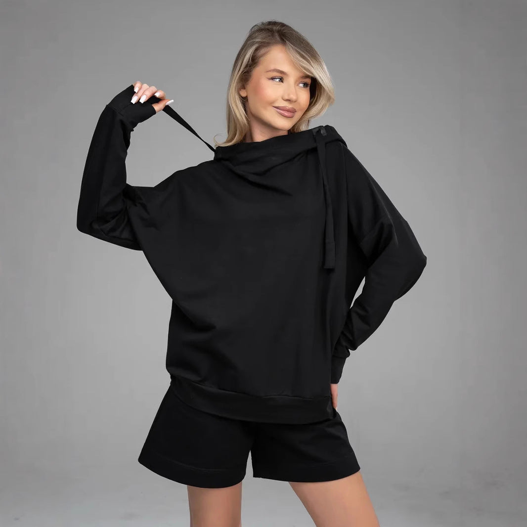 Damen Hoodie Shorts Set mit Kängurutasche Norvielle