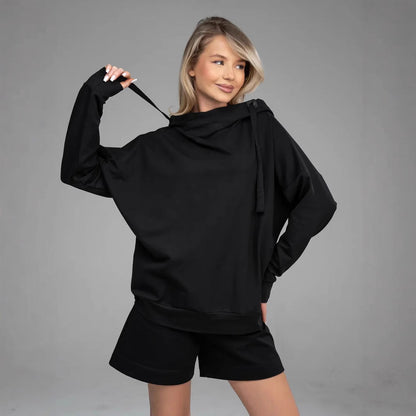 Damen Hoodie Shorts Set mit Kängurutasche Norvielle
