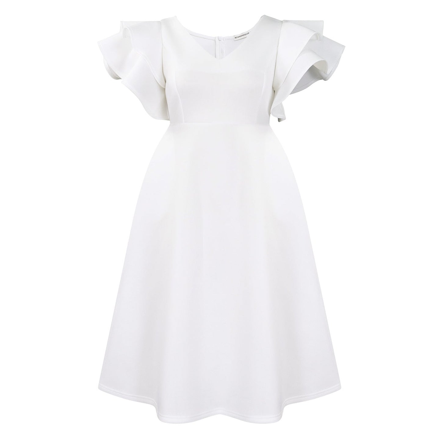 Damen Midi-Kleid Voluminöse Rüschenärmel Weit Rock