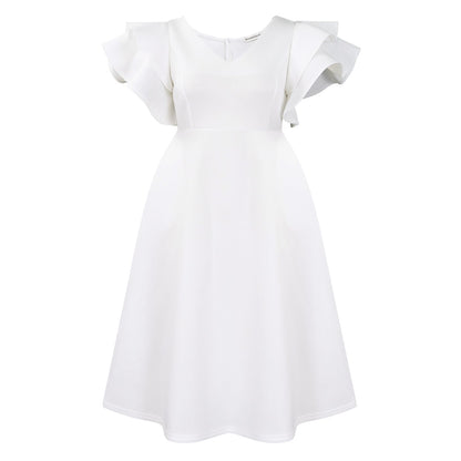 Damen Midi-Kleid Voluminöse Rüschenärmel Weit Rock