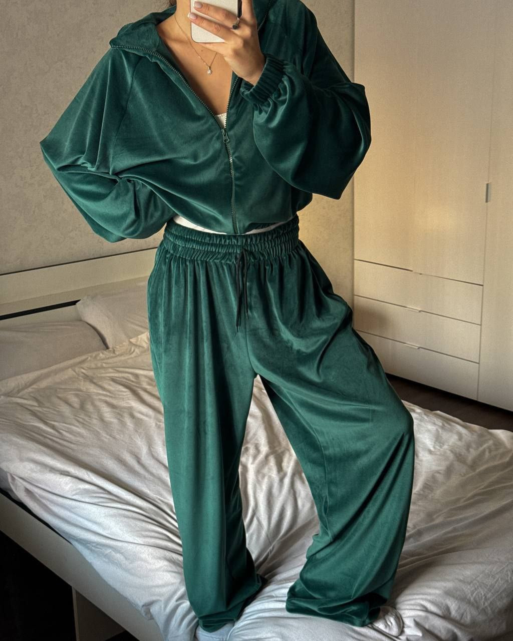 Damen Velours Jogginganzug mit Reißverschluss und Gummizug