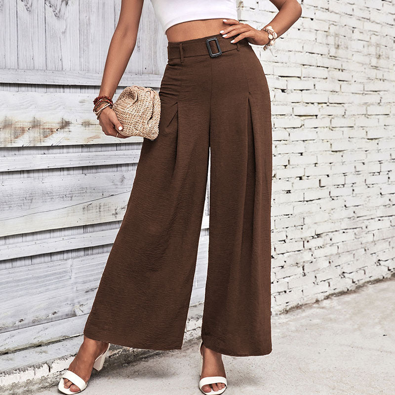 Damen Hochbundhose Weite Faltenhose mit Taillengürtel