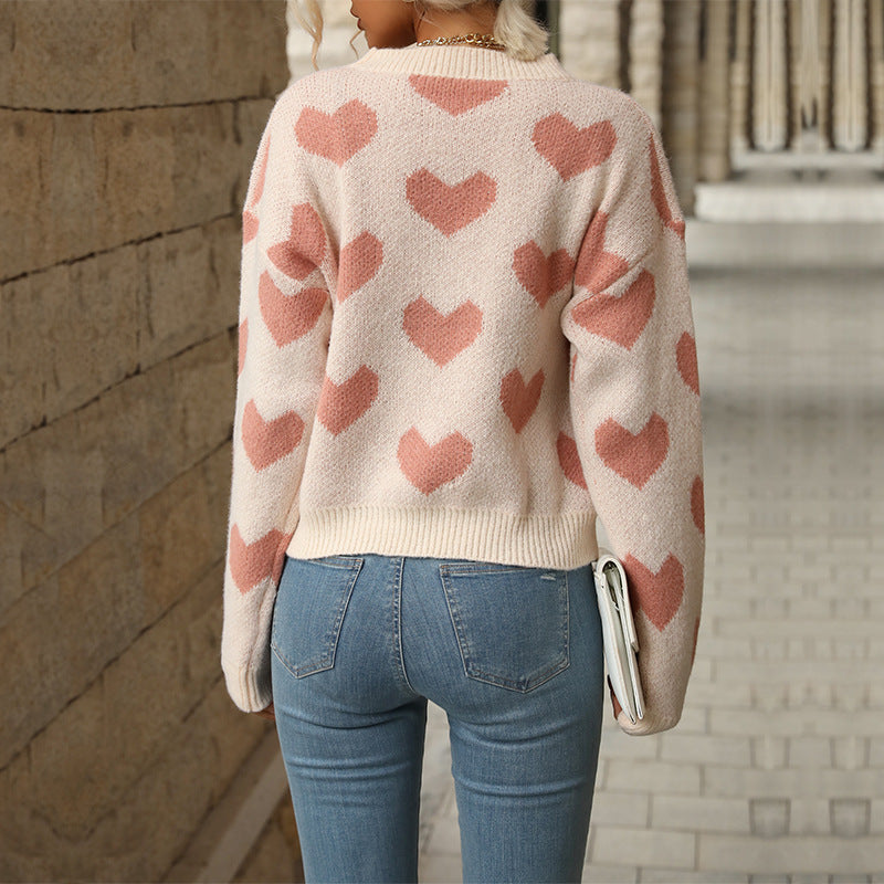 Damen Pullover Herzmuster Lässiger Schnitt Norvielle