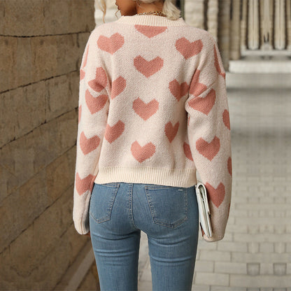 Damen Pullover Herzmuster Lässiger Schnitt Norvielle