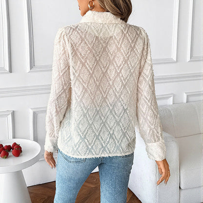 Damen Bluse Strukturiertes Design Knöpfbar Manschette Norvielle