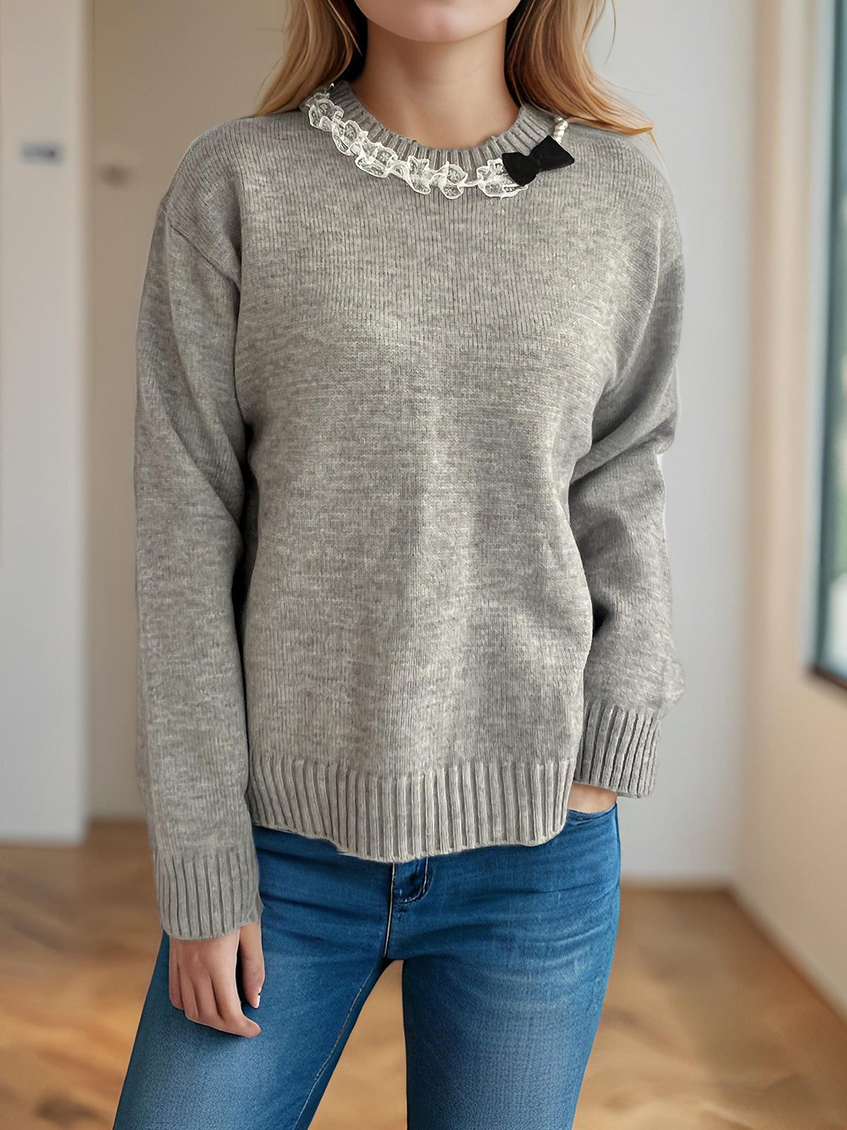 Damen Strickpullover Rüschendetails Norvielle