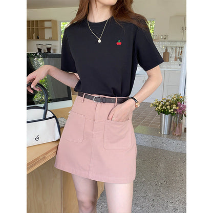 Damen T-Shirt Kurzarm Kirschmotiv