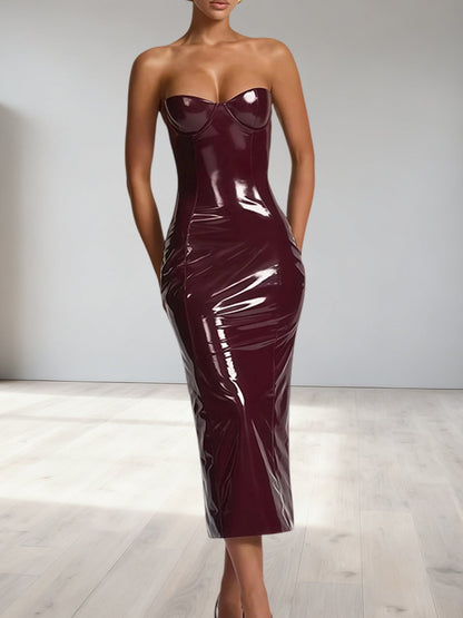 Damen Trägerloses Bodycon-Kleid Glänzend