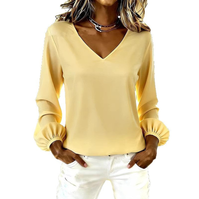 Damen Bluse V-Ausschnitt Puffärmel Eleganz Norvielle