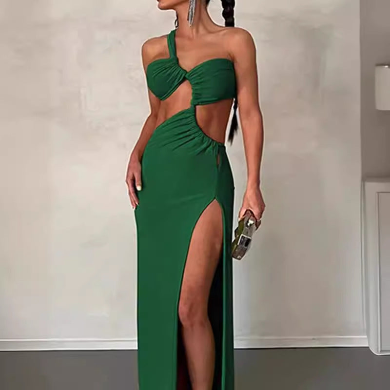 Damen Maxikleid Asymmetrisch Elegantes Drapieren