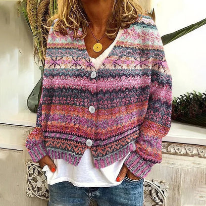 Damen Kurzstrickjacke Verspielt Muster Elegante Knöpfe Norvielle