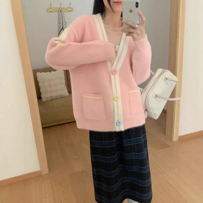 Damen Cardigan Bunt Knöpfe Taschen Norvielle