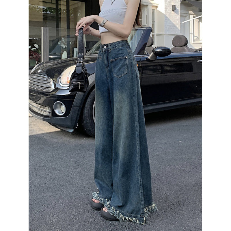 Damen Weite Jeanshose Fransiger Saum Norvielle