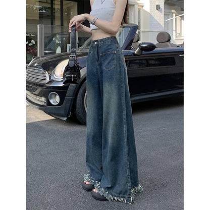 Damen Weite Jeanshose Fransiger Saum Norvielle
