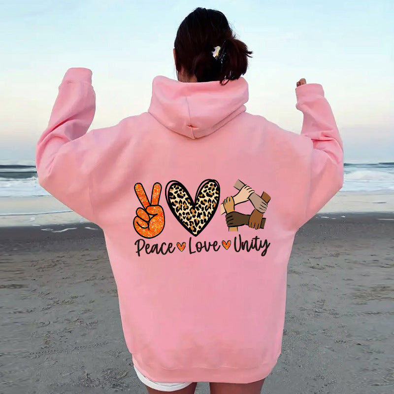 Damen Kapuzenpullover Peace Love Unity Design Norvielle