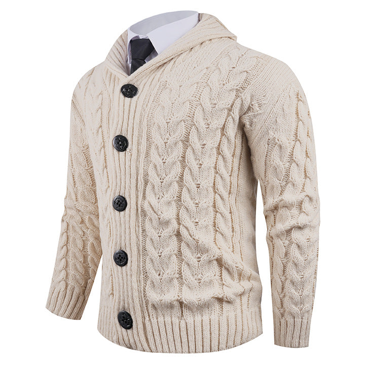 Herren Strickcardigan Zopfmuster Eleganter Schalkragen