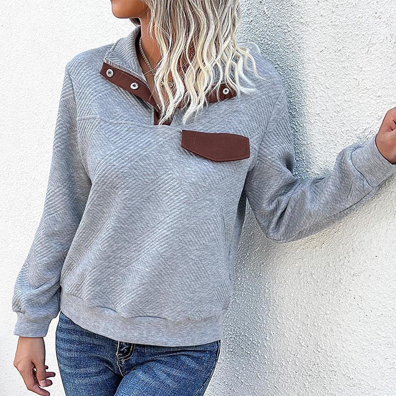 Damen Sweatshirt Stehkragen Brusttasche Norvielle
