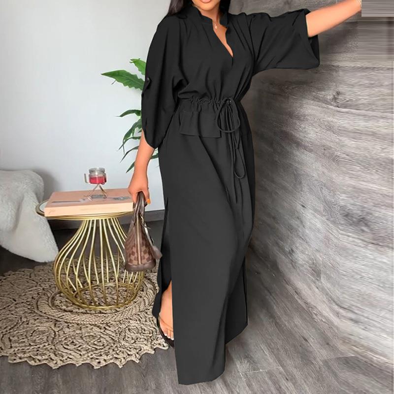 Damen Maxikleid mit Gürtel Weite Ärmel Norvielle - Norvielle