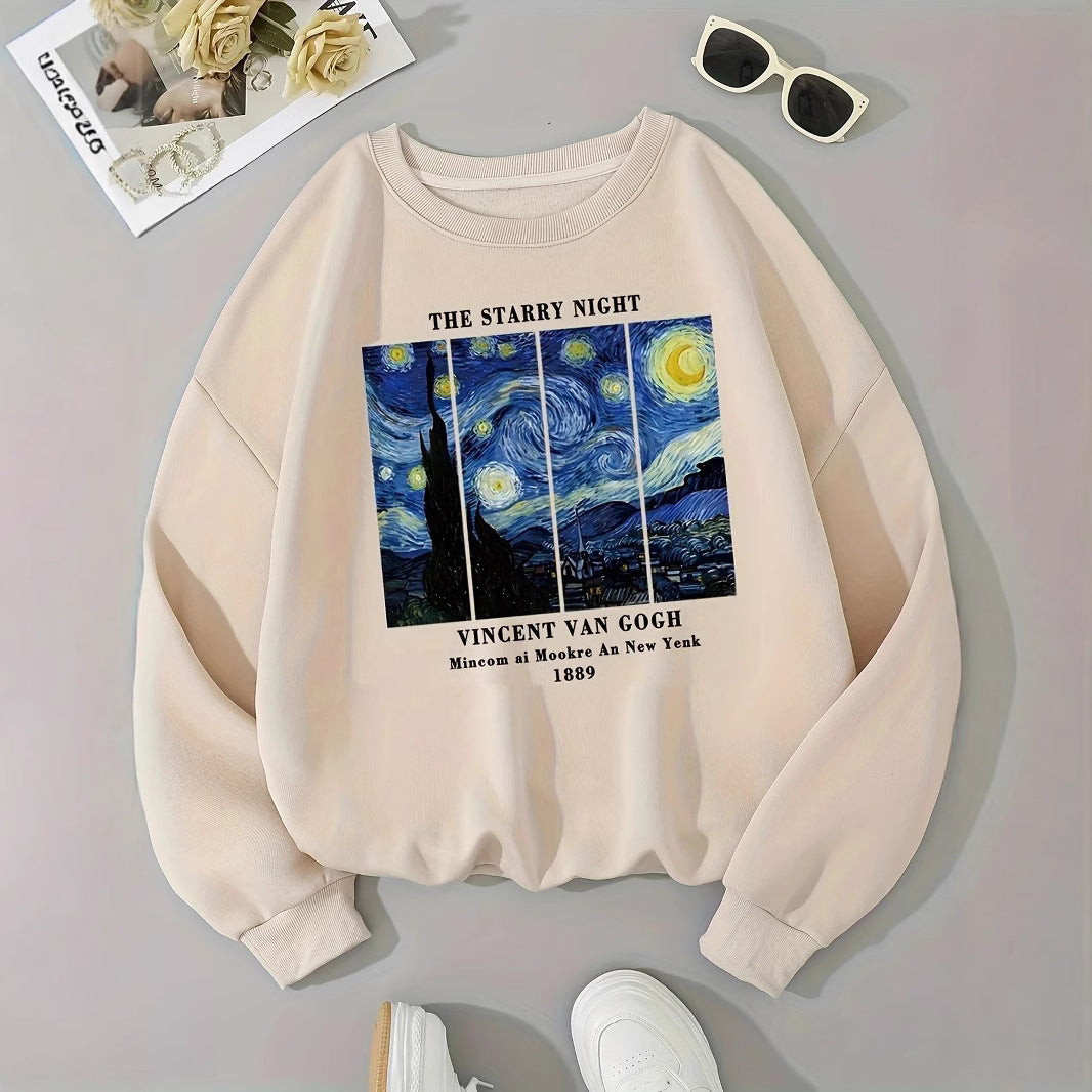 Damen Sweatshirt Van Gogh Motiv Baumwolle Modern
