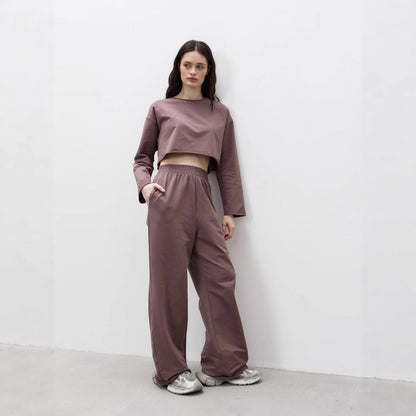 Damen Sweatshirt Set Komfortabel Cropped mit Jogginghose Norvielle
