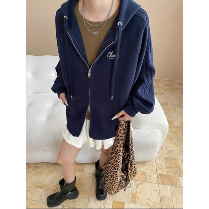 Damen Oversize Kapuzenjacke mit Reißverschluss Lässig Schwarz - Norvielle