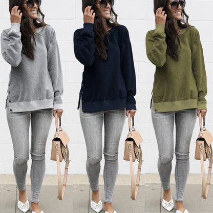 Damen Sweatshirt V-Ausschnitt mit Druckknöpfen Grau