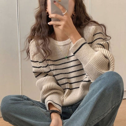 Damen Pullover Streifenmuster Moderner Schnitt Norvielle
