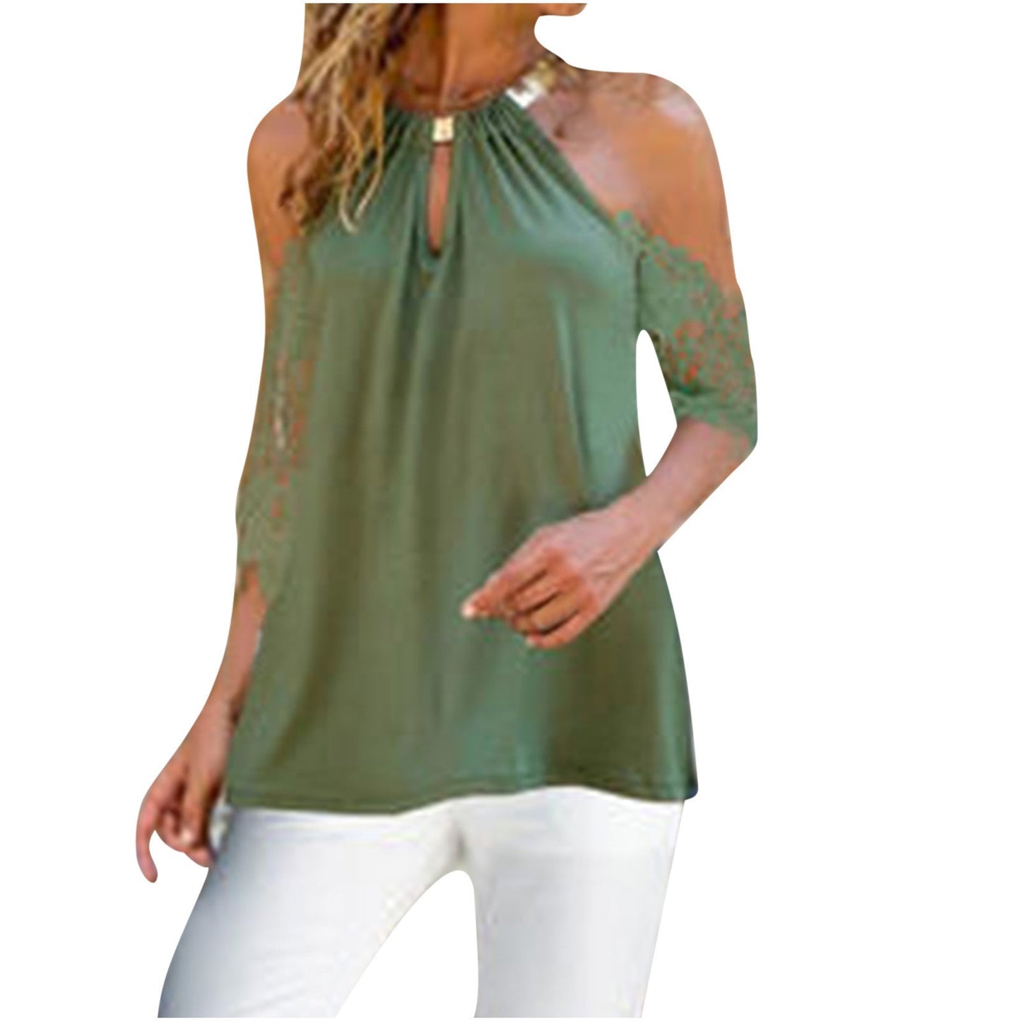 Damen Bluse Spitzenverzierung Cut-Outs Elegantes Design