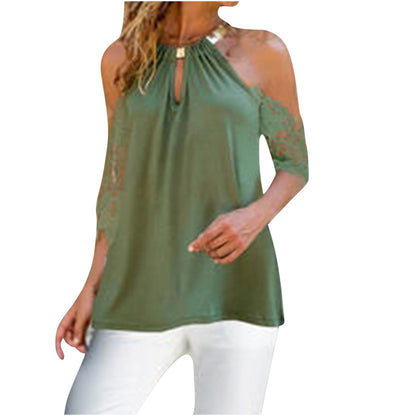 Damen Bluse Spitzenverzierung Cut-Outs Elegantes Design