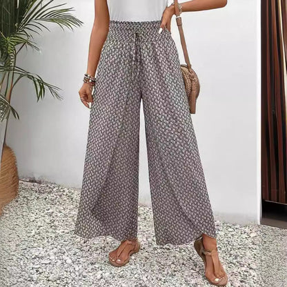 Damen Weite Hochbundhose Elastisch Grafisches Muster Schwarz - Norvielle