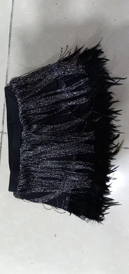 Damen Rock Pailletten Federn