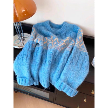 Damen Grobstrickpullover Nordisches Muster Weich Norvielle