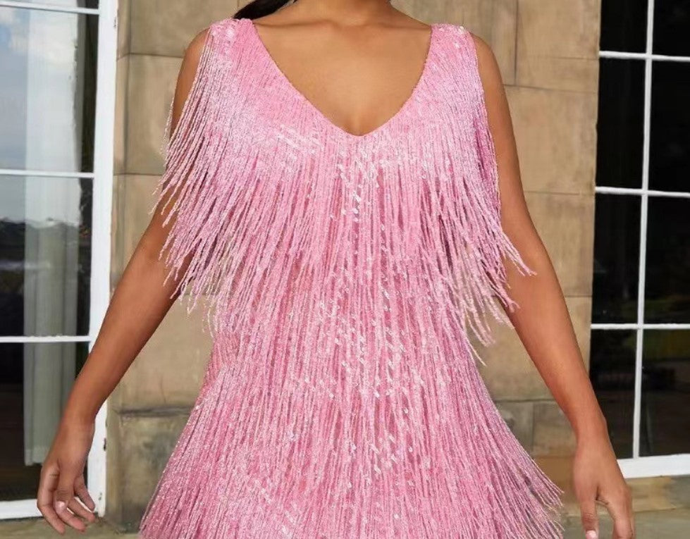 Norvielle Damen Ärmelloses Minikleid Rüschen V-Ausschnitt