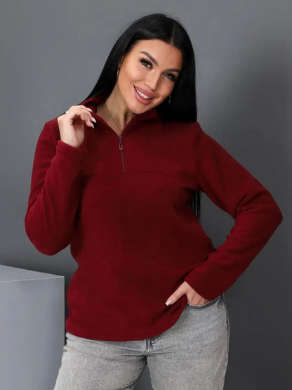 Damen Fleece Pullover Stehkragen Halbzipp Norvielle