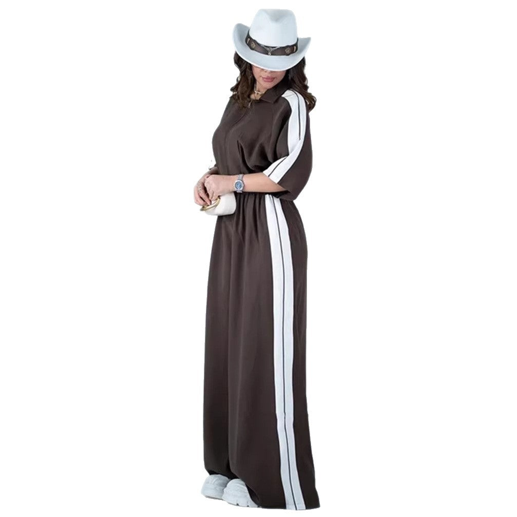 Damen Jumpsuit Lang Taillenbund Kontraststreifen