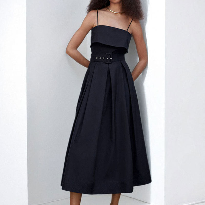 Damen Maxikleid Schulterfrei mit Bindegürtel Elegant