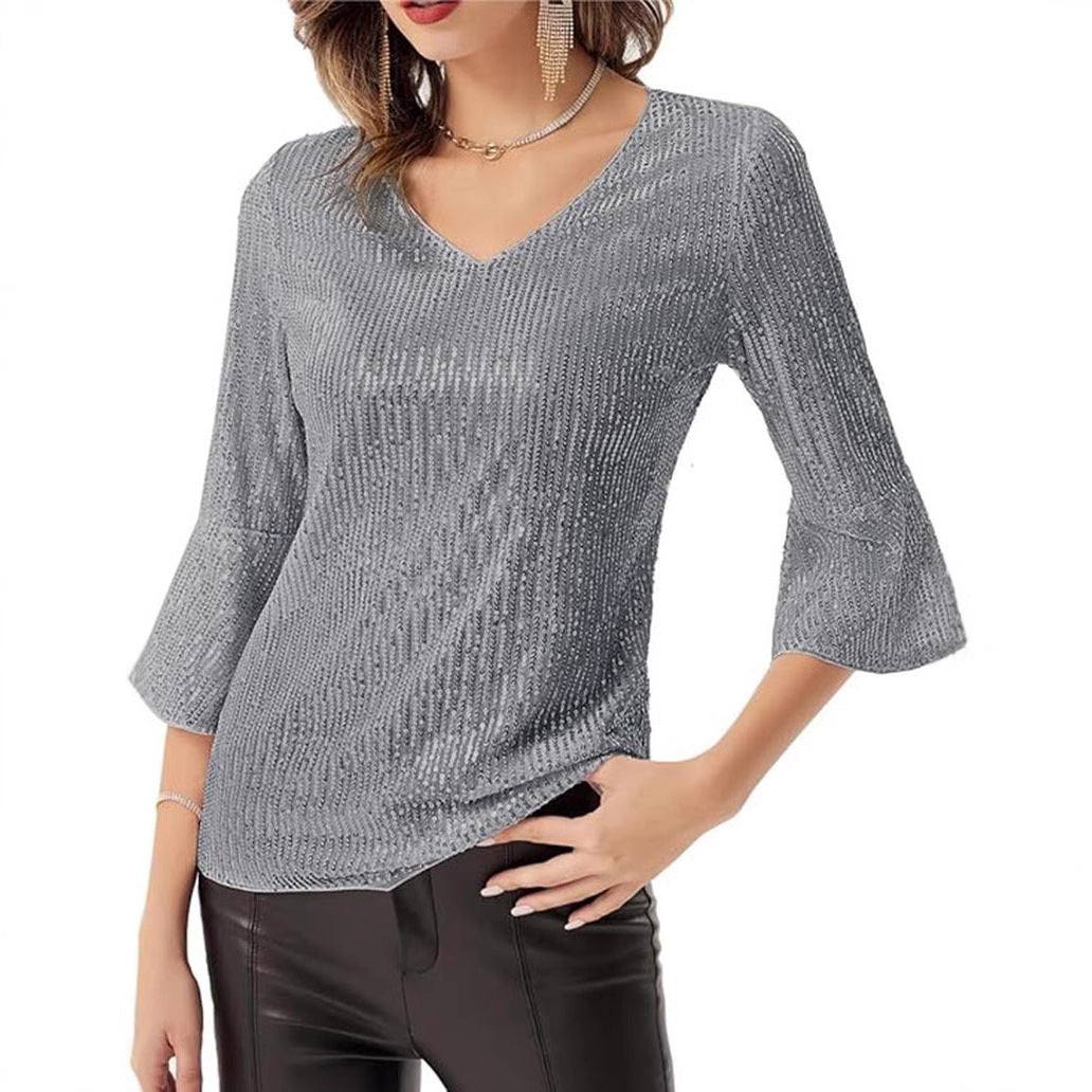 Damen Strickoberteil V-Ausschnitt Glitzernd Norvielle