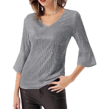 Damen Strickoberteil V-Ausschnitt Glitzernd Norvielle