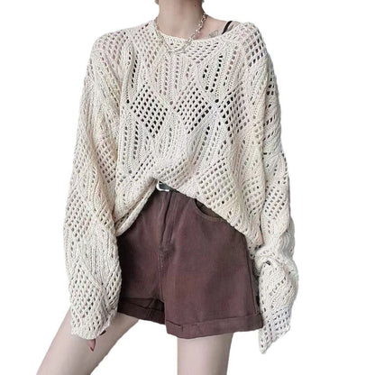 Damen Strickpullover Netzdesign Luftiger Norvielle